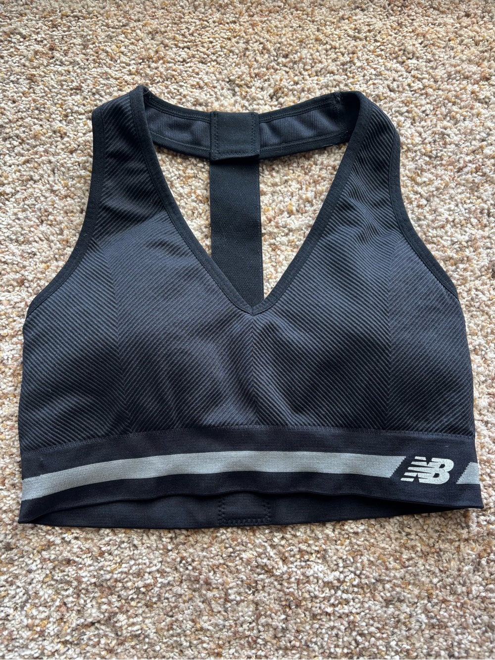New Balance Black Sports Bra with Reflective Gray Stripe